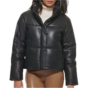 Levi's Water Resistant Vegan Leather Short Puffer Jacket Black NEW Size XLarge